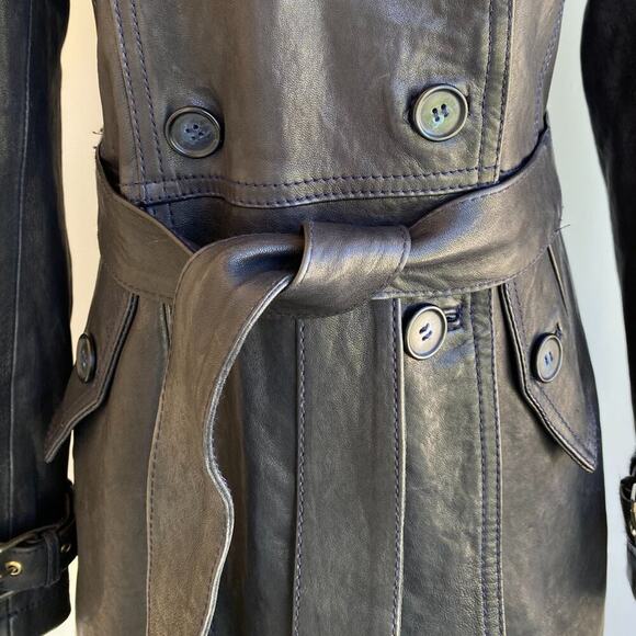 Vincent's Gunmetal Leather Peacoat Trenchcoat Italian Artisan sz 42, US 4-6 - Picture 4 of 16